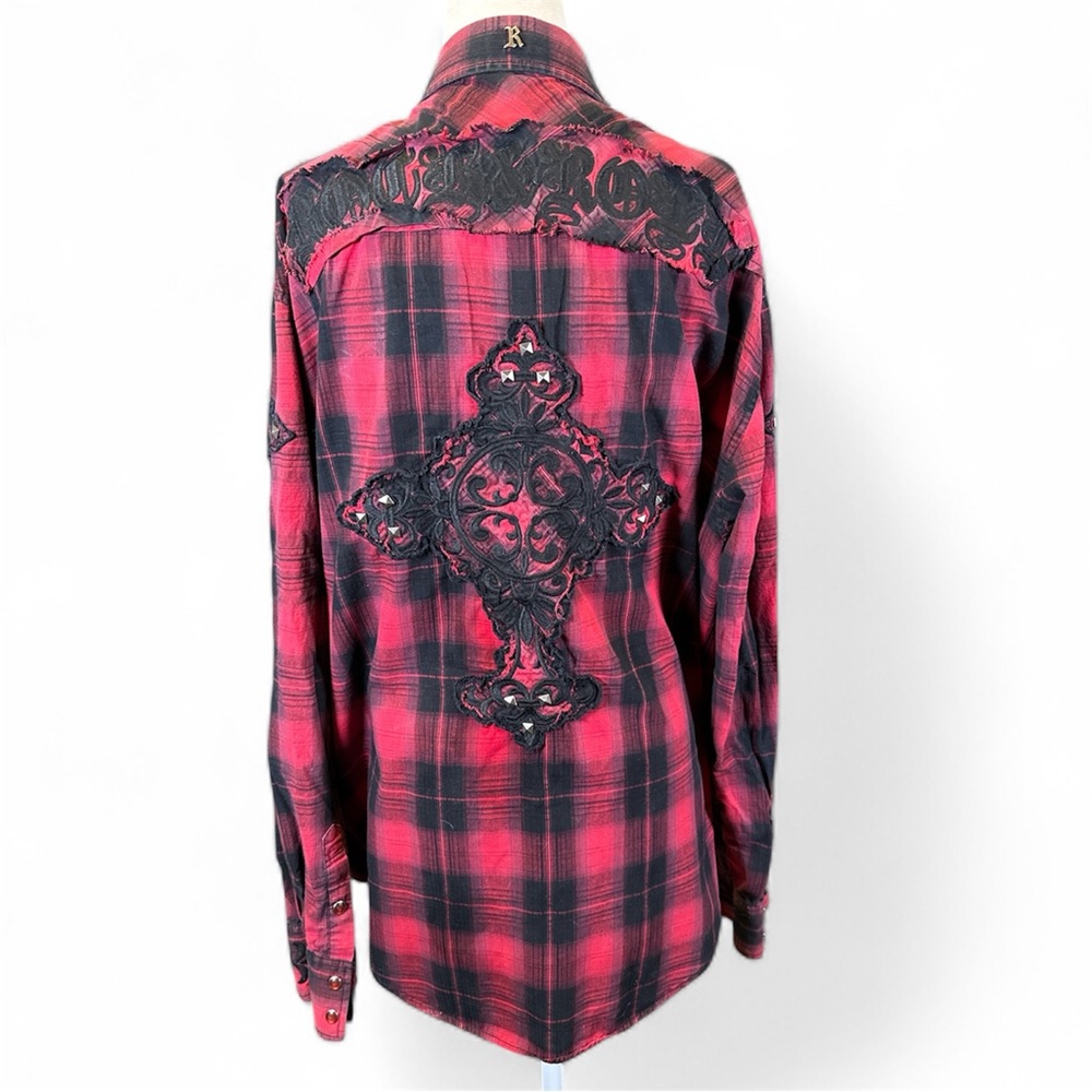 Rock And Roll Cowboy Shirt Men’s XL Red Plaid Embroidered Snap Western Rock